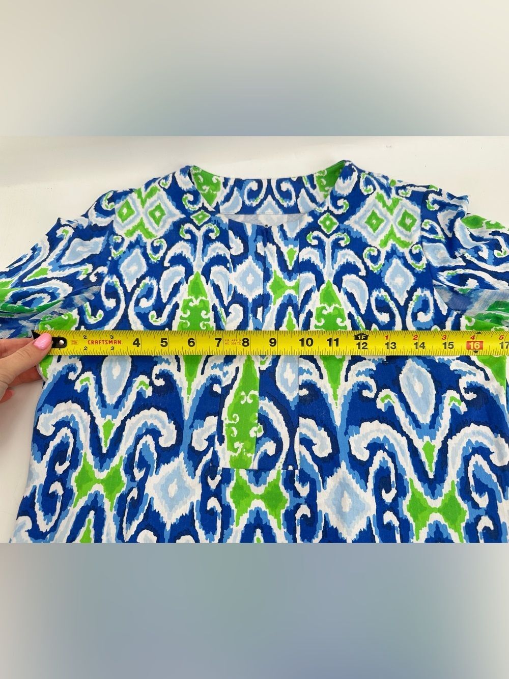 IBKUL UPF Dress Blue Floral Geo Print Long Sleeve 3/4 Zip Size Small - Picture 6 of 7